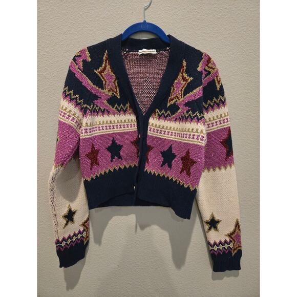 Paco Rabanne Women's Fair Isle Metallic Knit Cardigan Size M - Picture 1 of 7